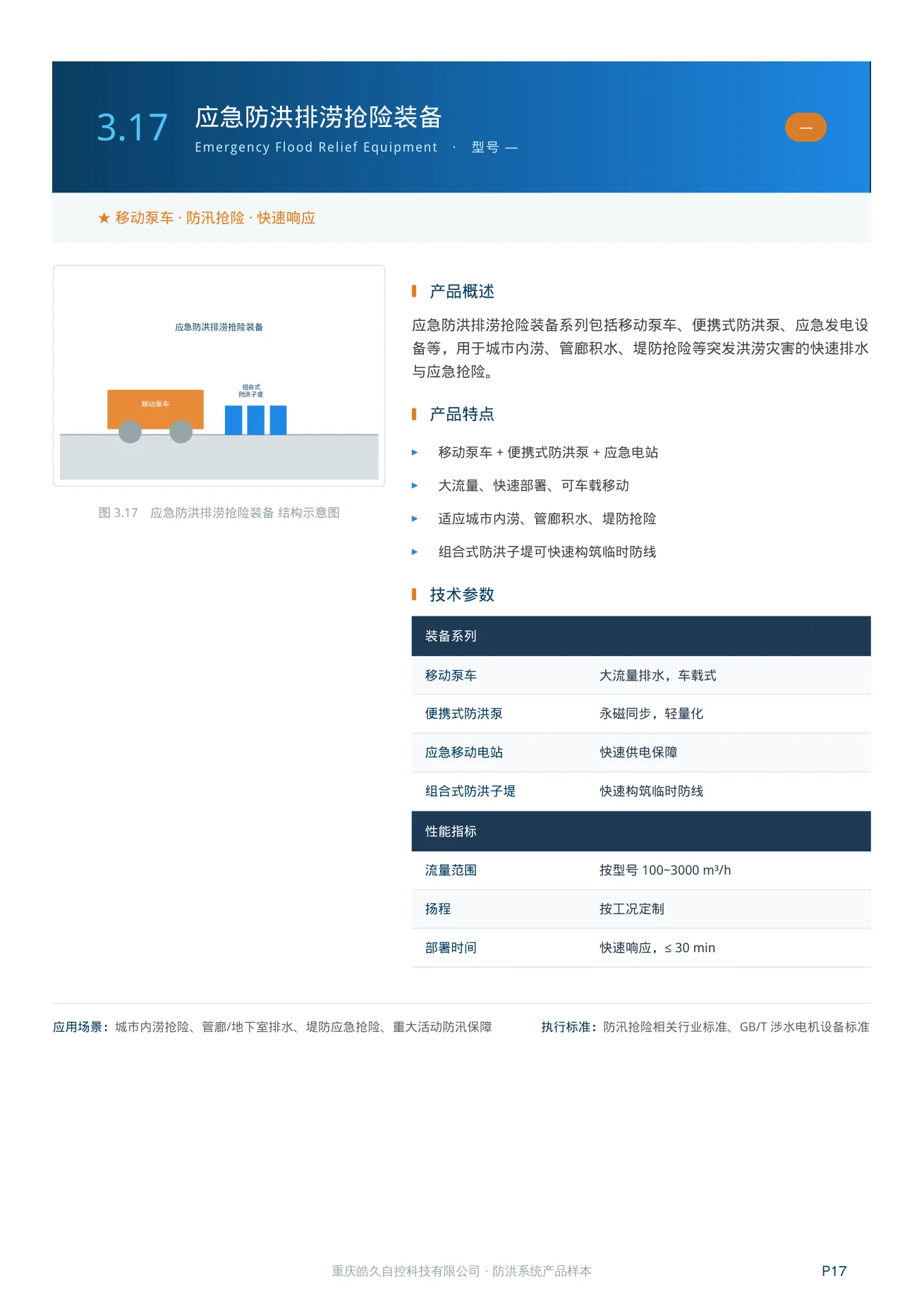 应急防洪排涝抢险装备 YJZB 产品特点、技术参数和应用场景