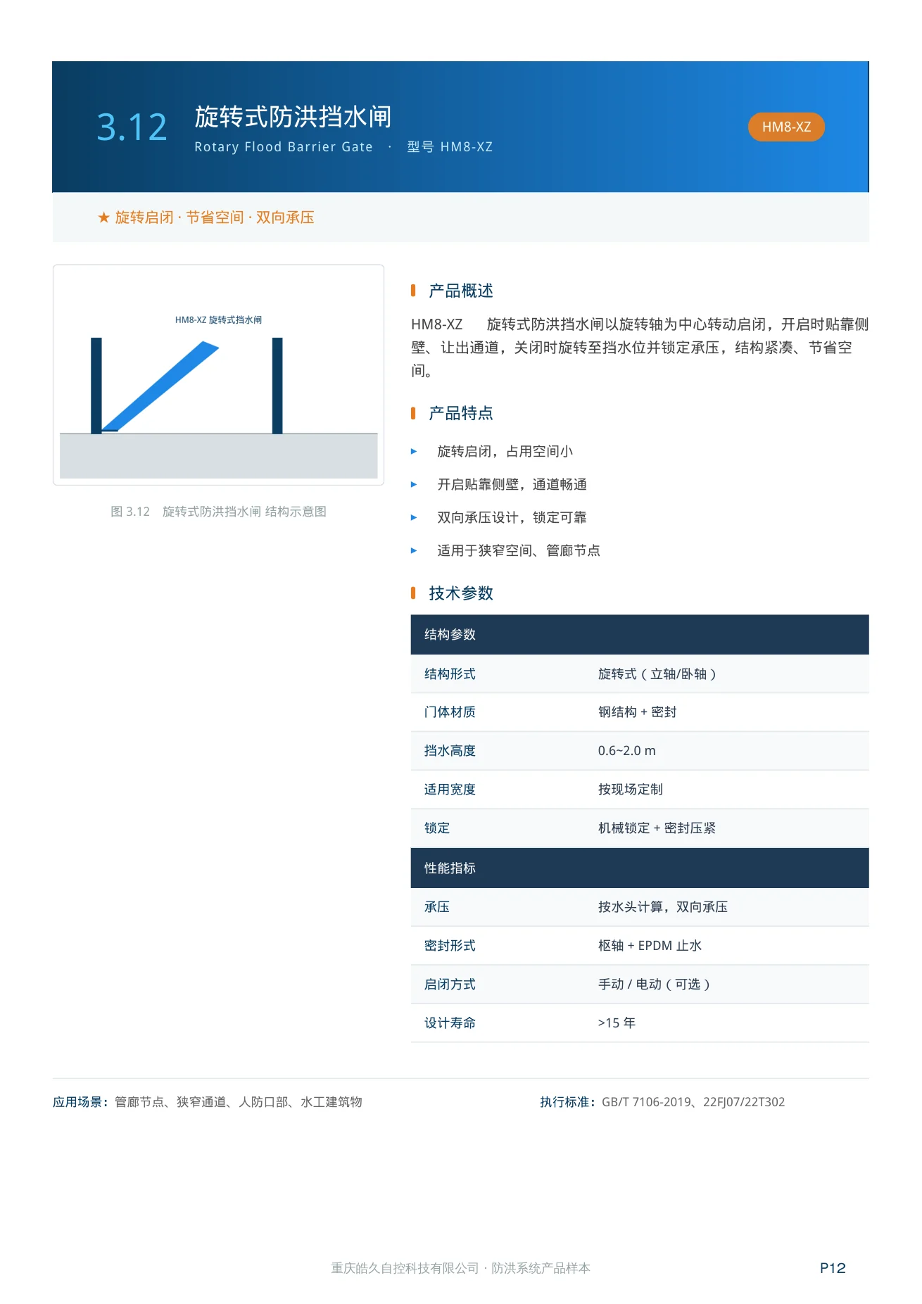 旋转式防洪挡水闸 HM8-XZ 产品特点、技术参数和应用场景
