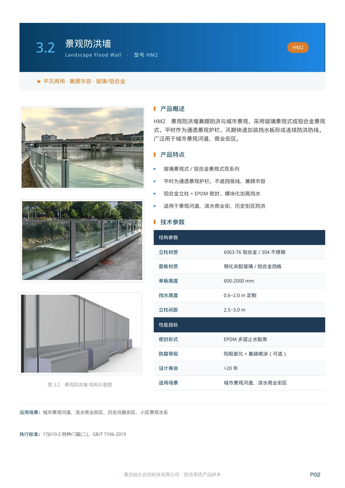 景观防洪墙 HM2 产品特点、技术参数和应用场景